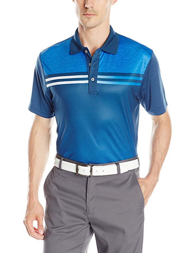 PGA TOUR Men's Golf Performance Short Sleeve Heather Hybrid Chest Stripe Polo Shirt