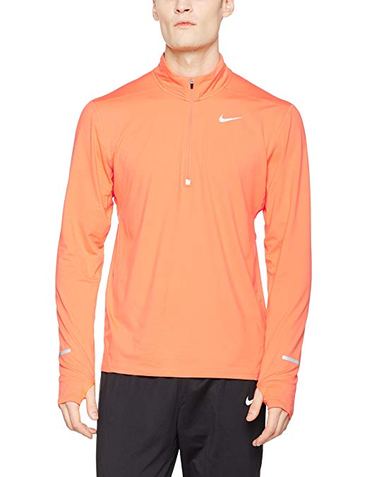 NIKE Dry Element Men's Half-Zip Long Sleeve Running Top (Medium, Turf Orange/Reflective Silver)