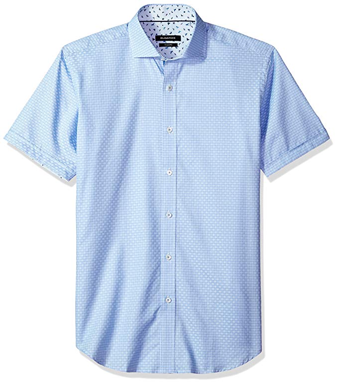 Bugatchi Men's Fitted Soft Finish Point Collar Short Sleeve Shirt