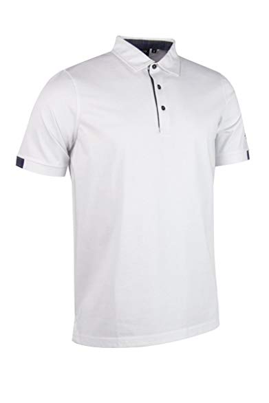 Glenmuir Mens MSL7458 Mercerized Cotton Tailored Collar Golf Polo with Tartan Cuffs and Placket