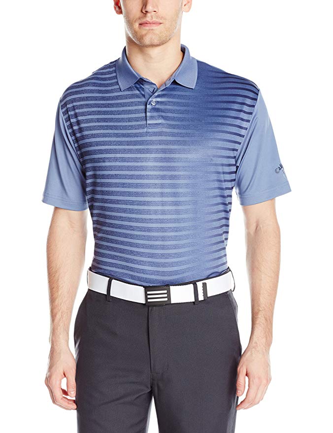 Callaway Men's Short Sleeve Striped Polo Tee with Tech Printing