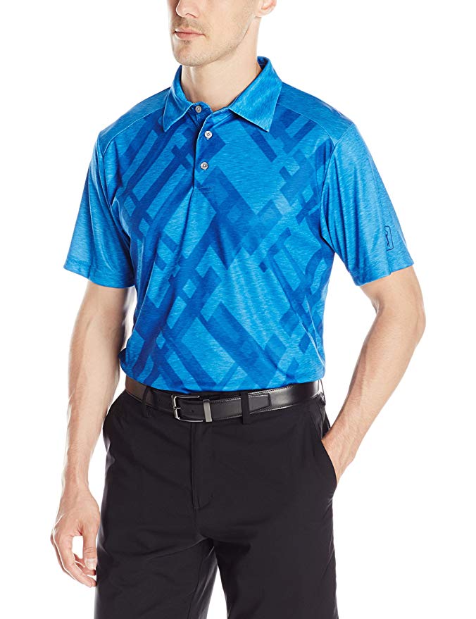 PGA TOUR Men's Golf Performance Short Sleeve Blocked Heathered Argyle Polo Shirt